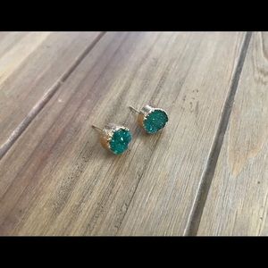 Green Druzy Quartz Stud Earrings